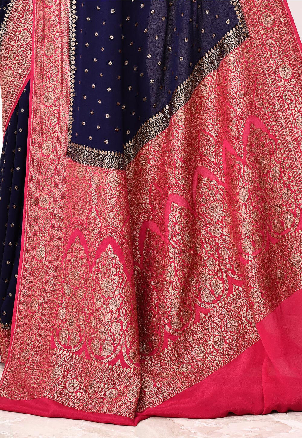 Dark Blue Chiffon Silk Handwoven Banaras Saree