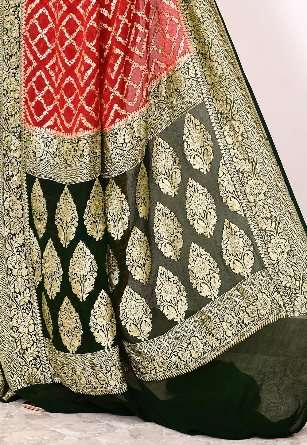 Red Chiffon Silk Handwoven Banaras Saree