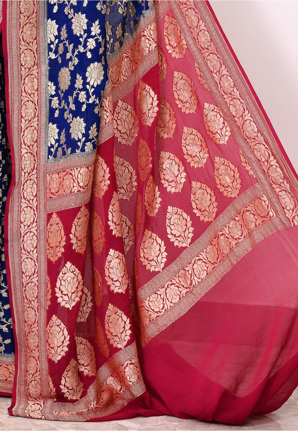 Royal Blue Chiffon Silk Handwoven Banaras Saree