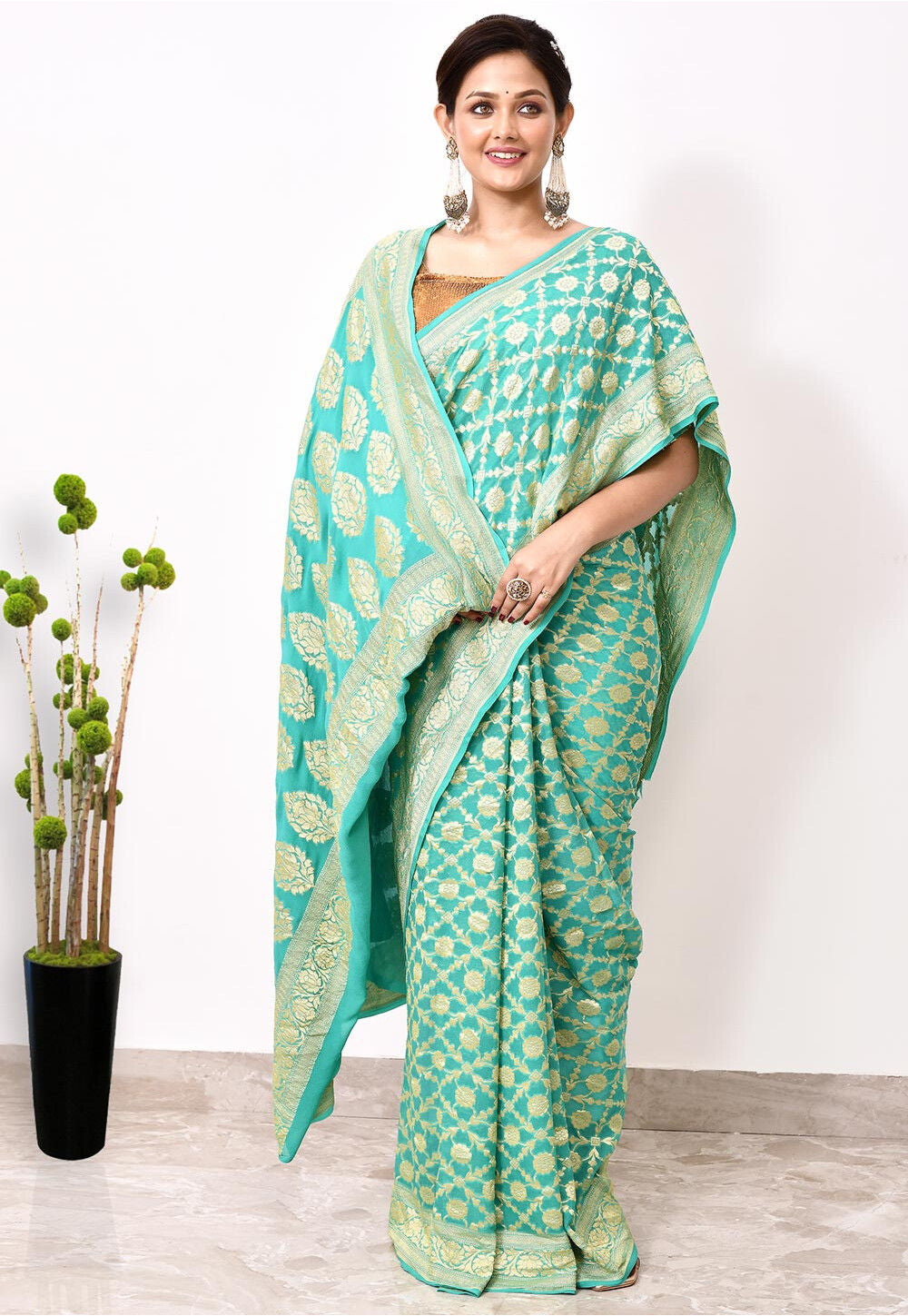 Light Blue Chiffon Silk Handwoven Banaras Saree