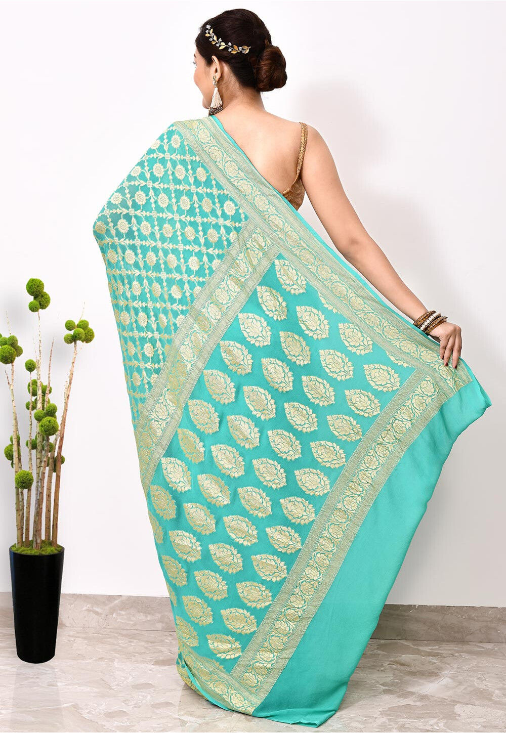 Light Blue Chiffon Silk Handwoven Banaras Saree