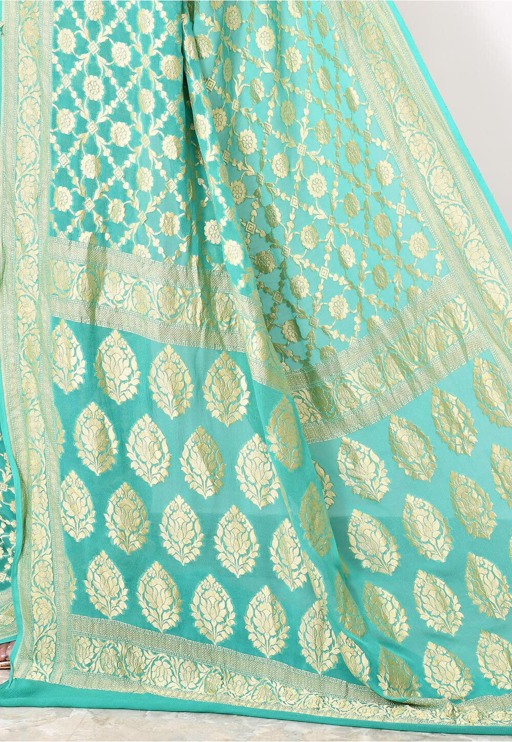 Light Blue Chiffon Silk Handwoven Banaras Saree