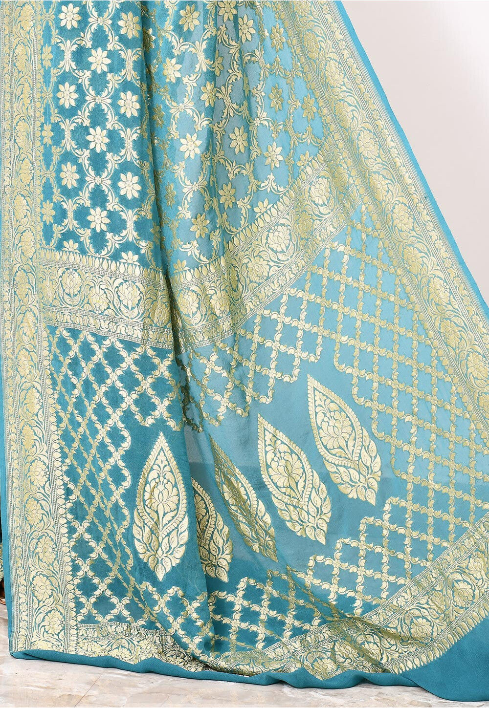 Sky Blue Chiffon Silk Handwoven Banaras Saree