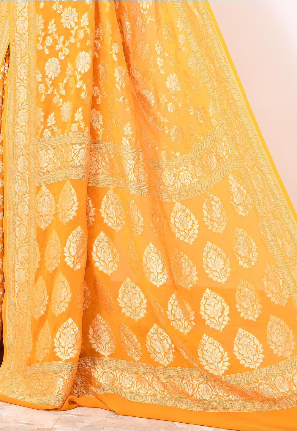 Yellow Chiffon Silk Handwoven Banaras Saree