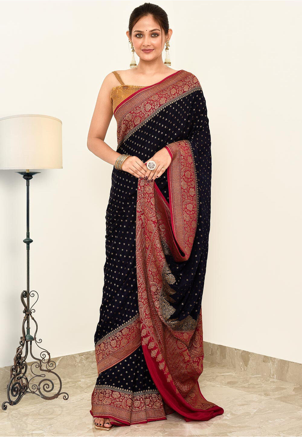Crepe Silk Handwoven Banaras Saree