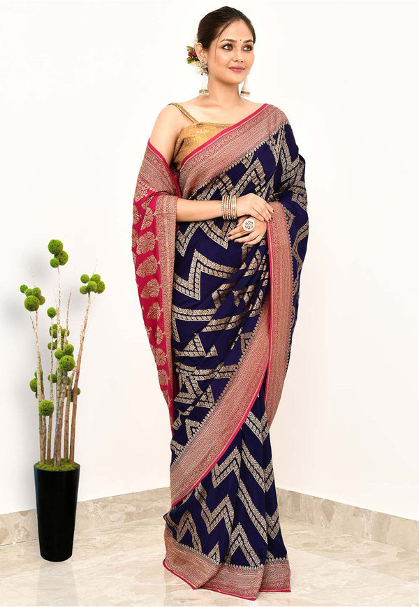Wine Khaddi Silk Handwoven Banaras Saree