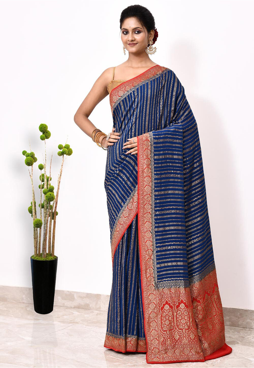 Blue Khaddi Silk Handwoven Banaras Saree