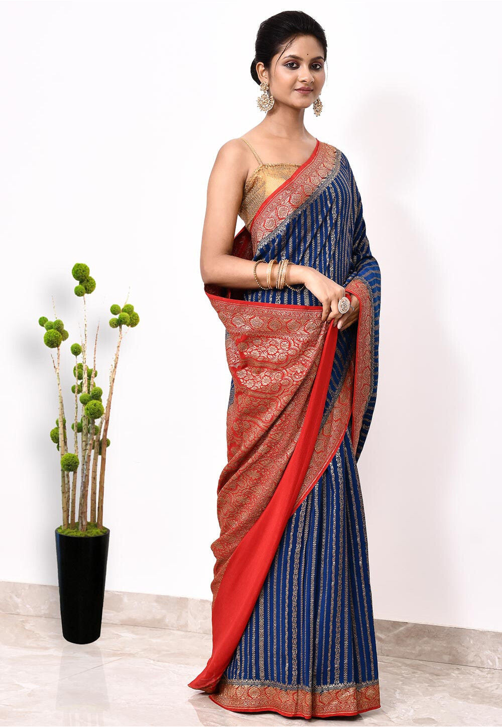 Blue Khaddi Silk Handwoven Banaras Saree
