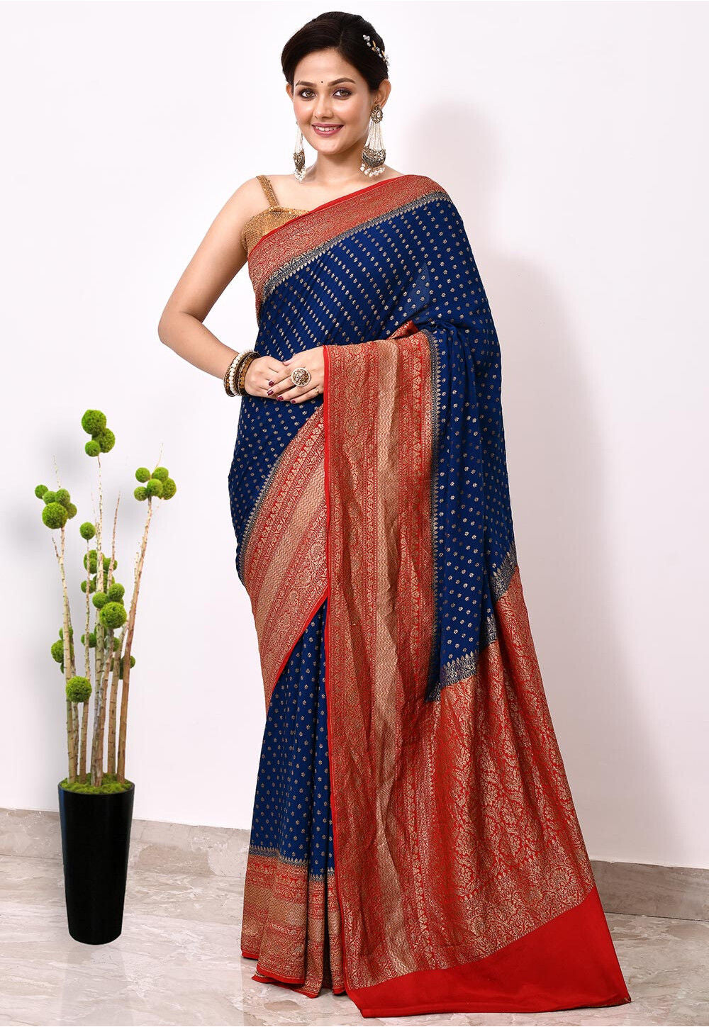 Navy Blue Khaddi Silk Handwoven Banaras Saree