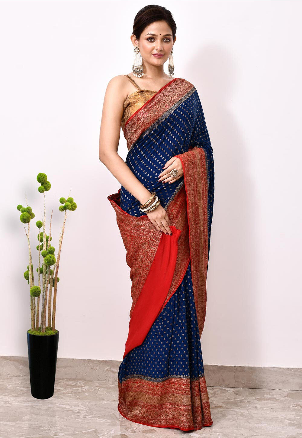 Navy Blue Khaddi Silk Handwoven Banaras Saree