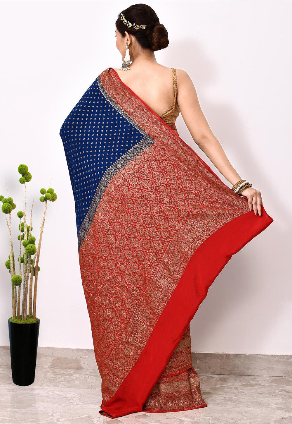 Navy Blue Khaddi Silk Handwoven Banaras Saree