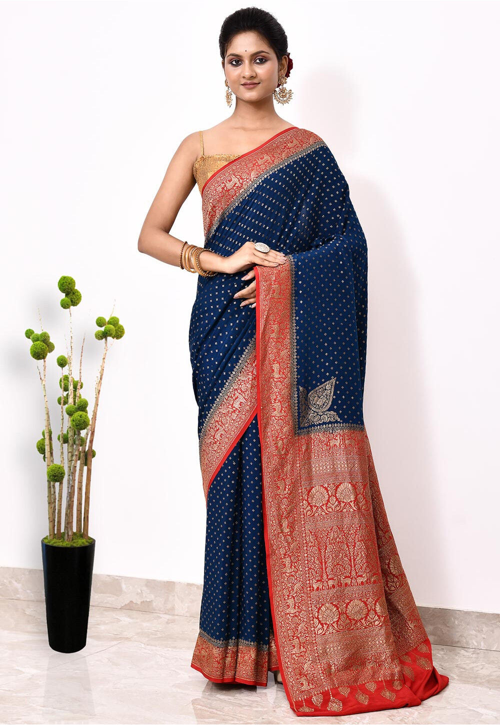 Blue Khaddi Silk Handwoven Banaras Saree