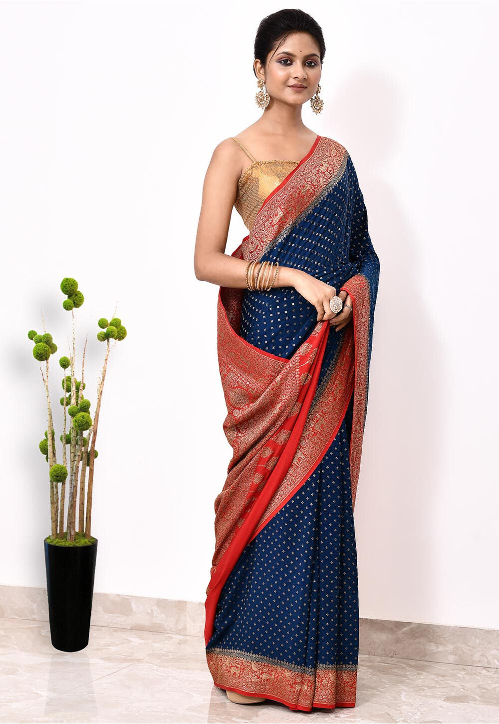 Blue Khaddi Silk Handwoven Banaras Saree