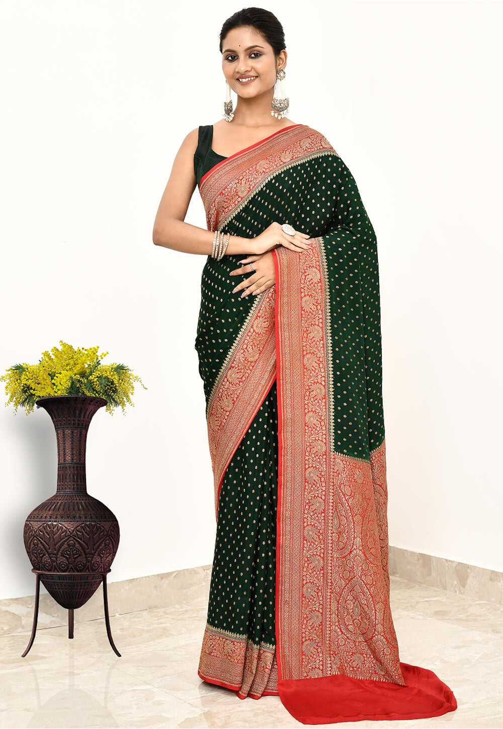 Green Khaddi Silk Handwoven Banaras Saree