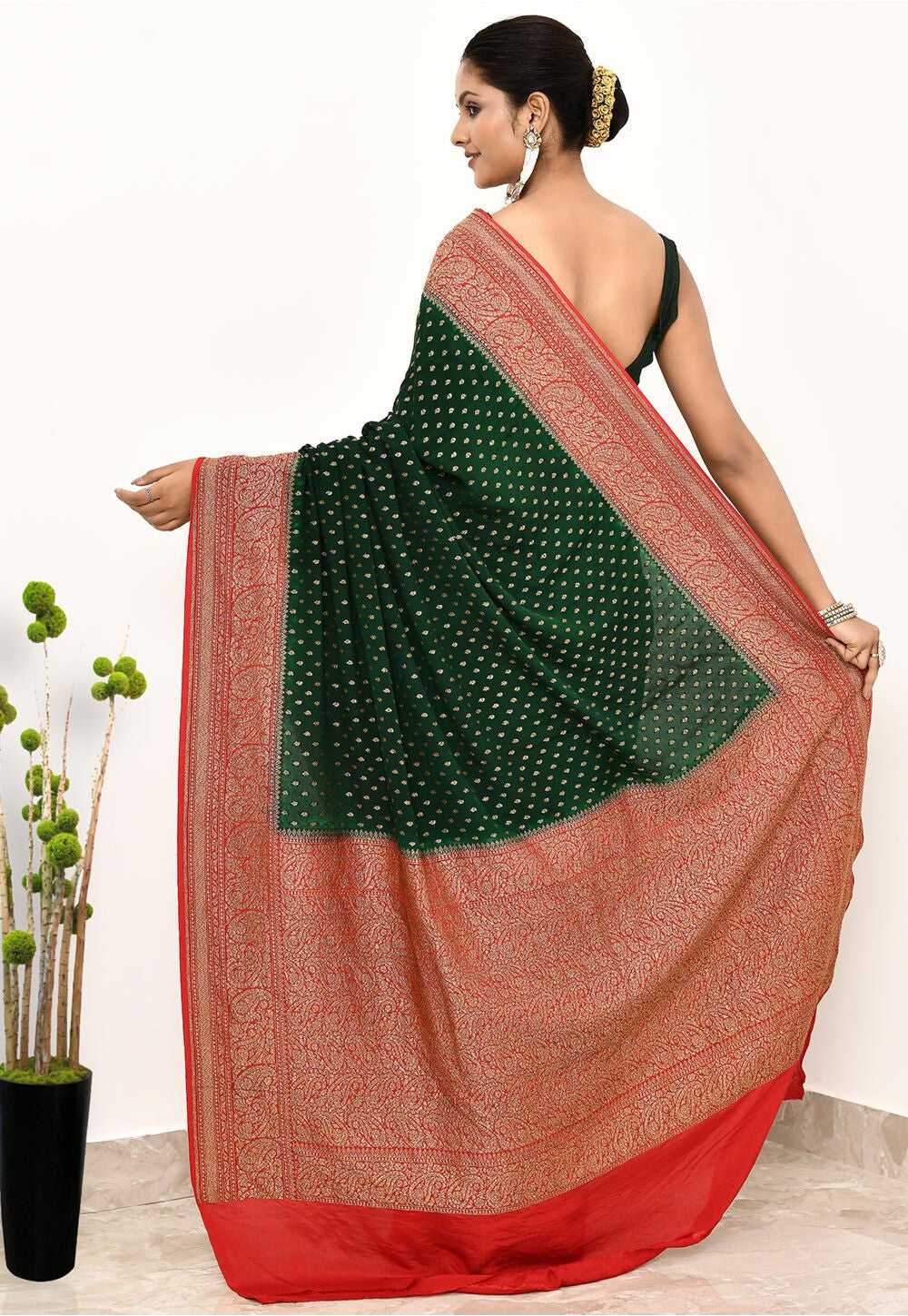Bottle Green  Khaddi  Silk Handwoven Banaras Saree