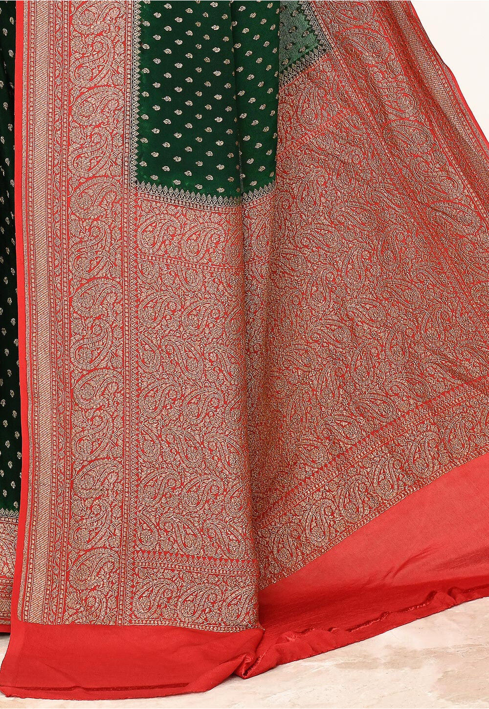 Bottle Green  Khaddi  Silk Handwoven Banaras Saree