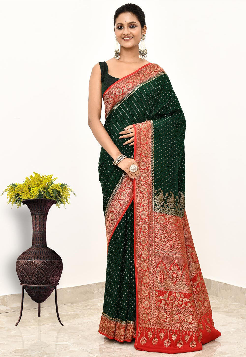 Green Khaddi Silk Handwoven Banaras Saree