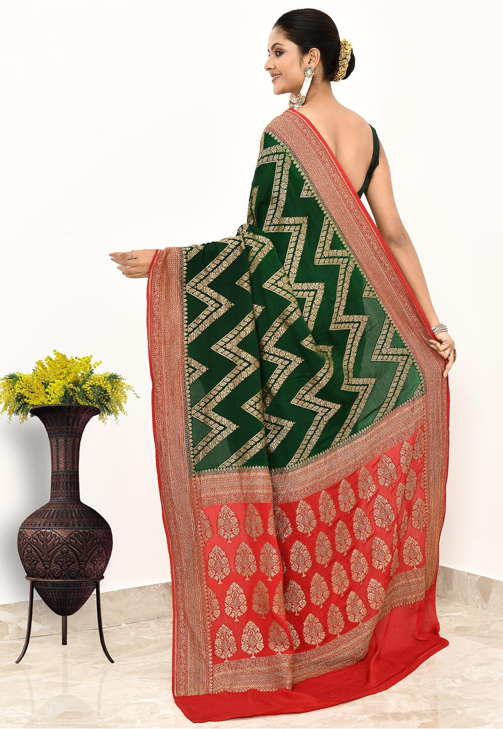 Bootle Green  Khaddi Silk Handwoven Banaras Saree