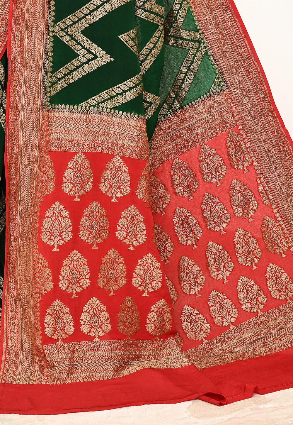 Bootle Green  Khaddi Silk Handwoven Banaras Saree