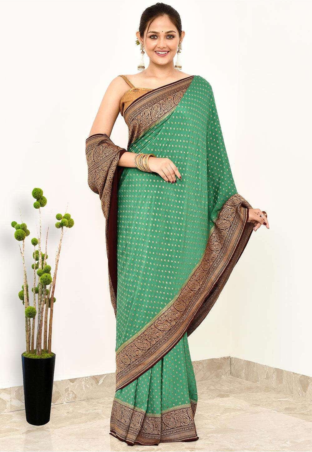 Green Khaddi Silk Handwoven Banaras Saree