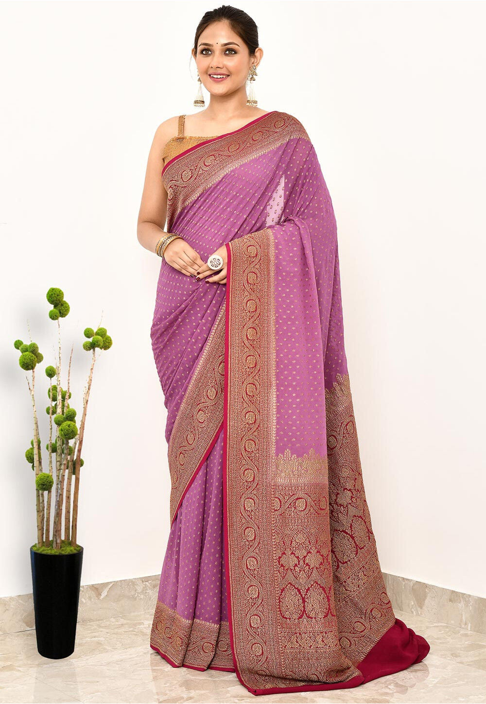 Rani Pink Khaddi  Silk Handwoven Banaras Saree