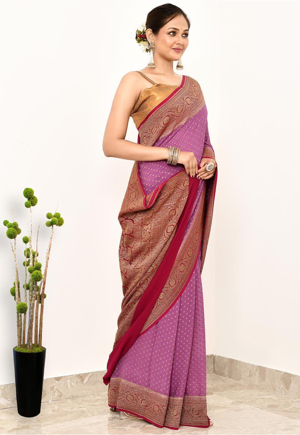 Rani Pink Khaddi  Silk Handwoven Banaras Saree