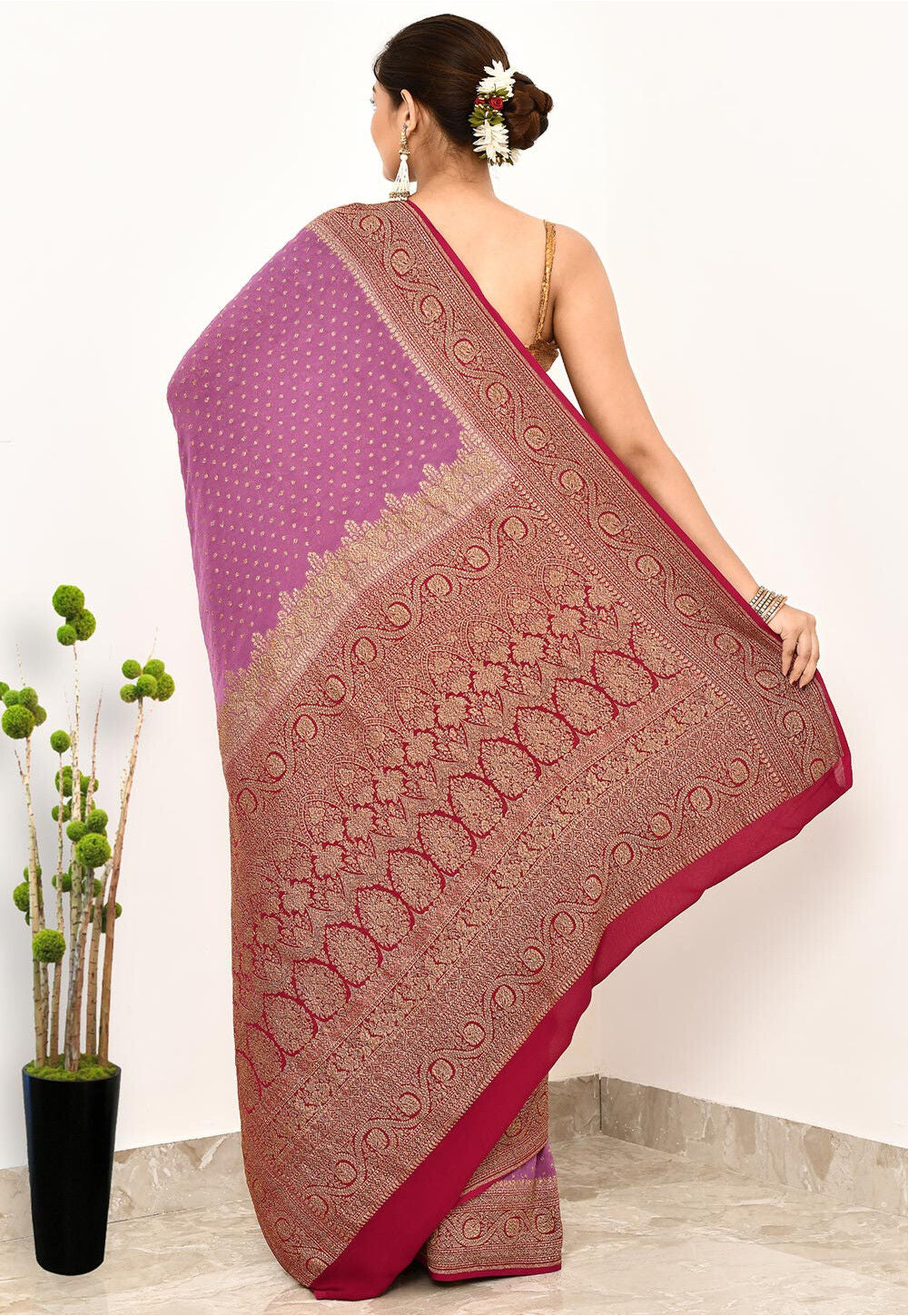 Rani Pink Khaddi  Silk Handwoven Banaras Saree