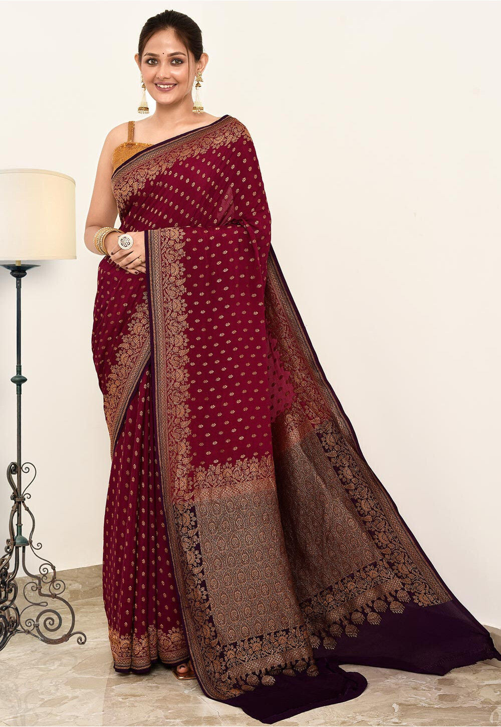 Crepe Silk Handwoven Banaras Saree