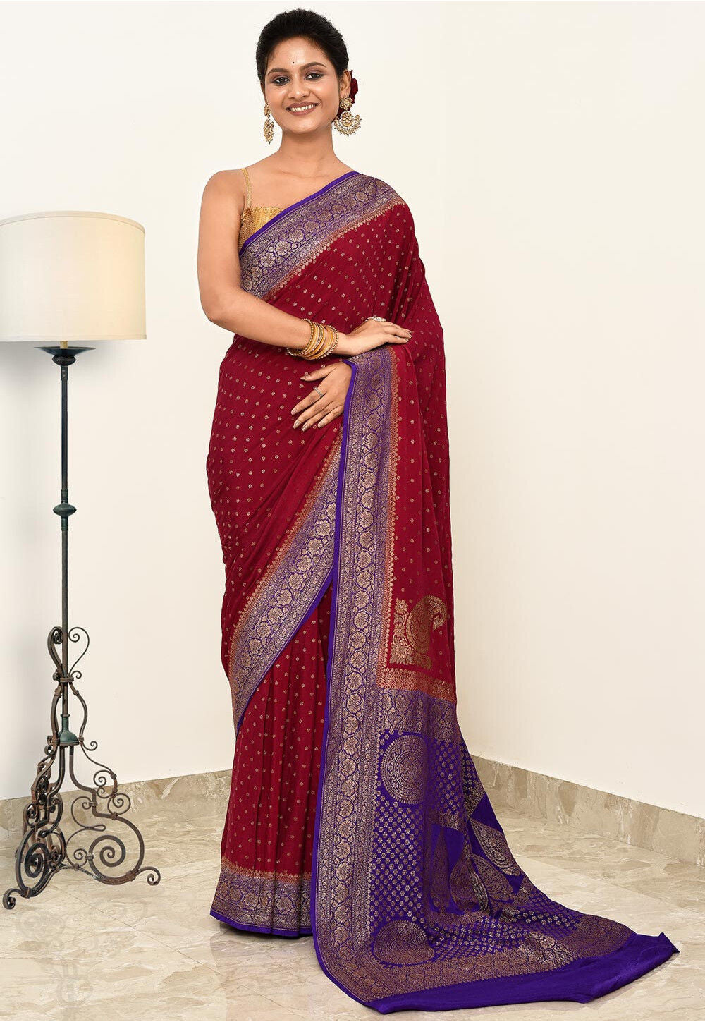 Maroon Khaddi Silk Handwoven Banaras Saree