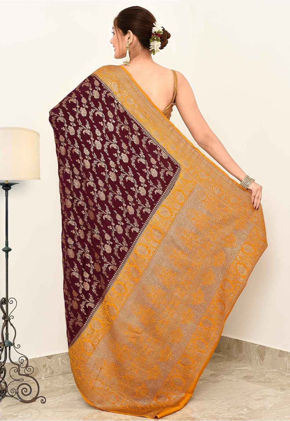Crepe Silk Handwoven Banaras Saree