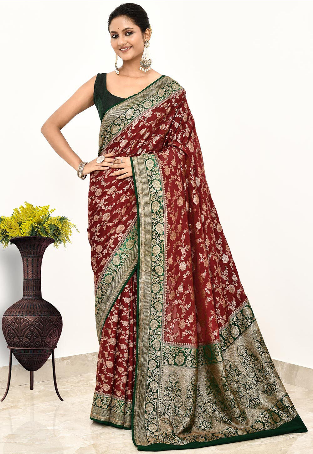 Wine Khaddi Silk Handwoven Banaras Saree
