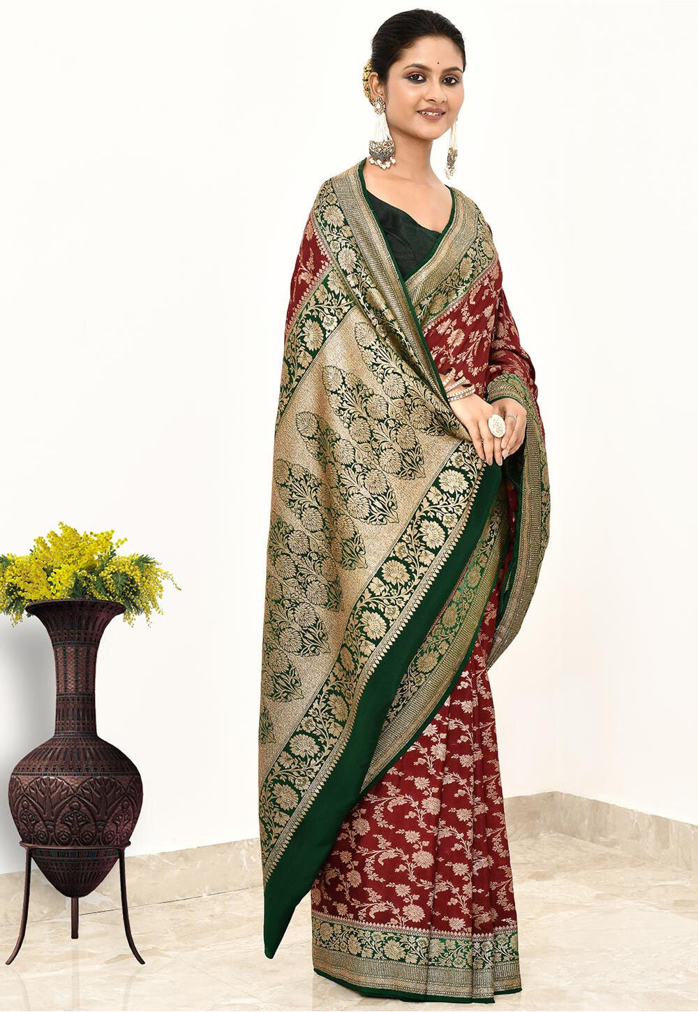 Wine Khaddi Silk Handwoven Banaras Saree
