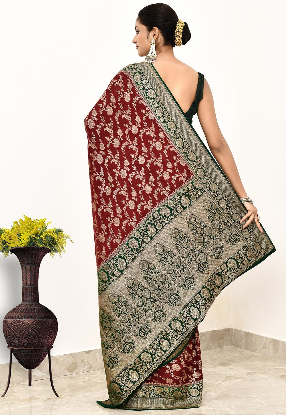 Wine Khaddi Silk Handwoven Banaras Saree