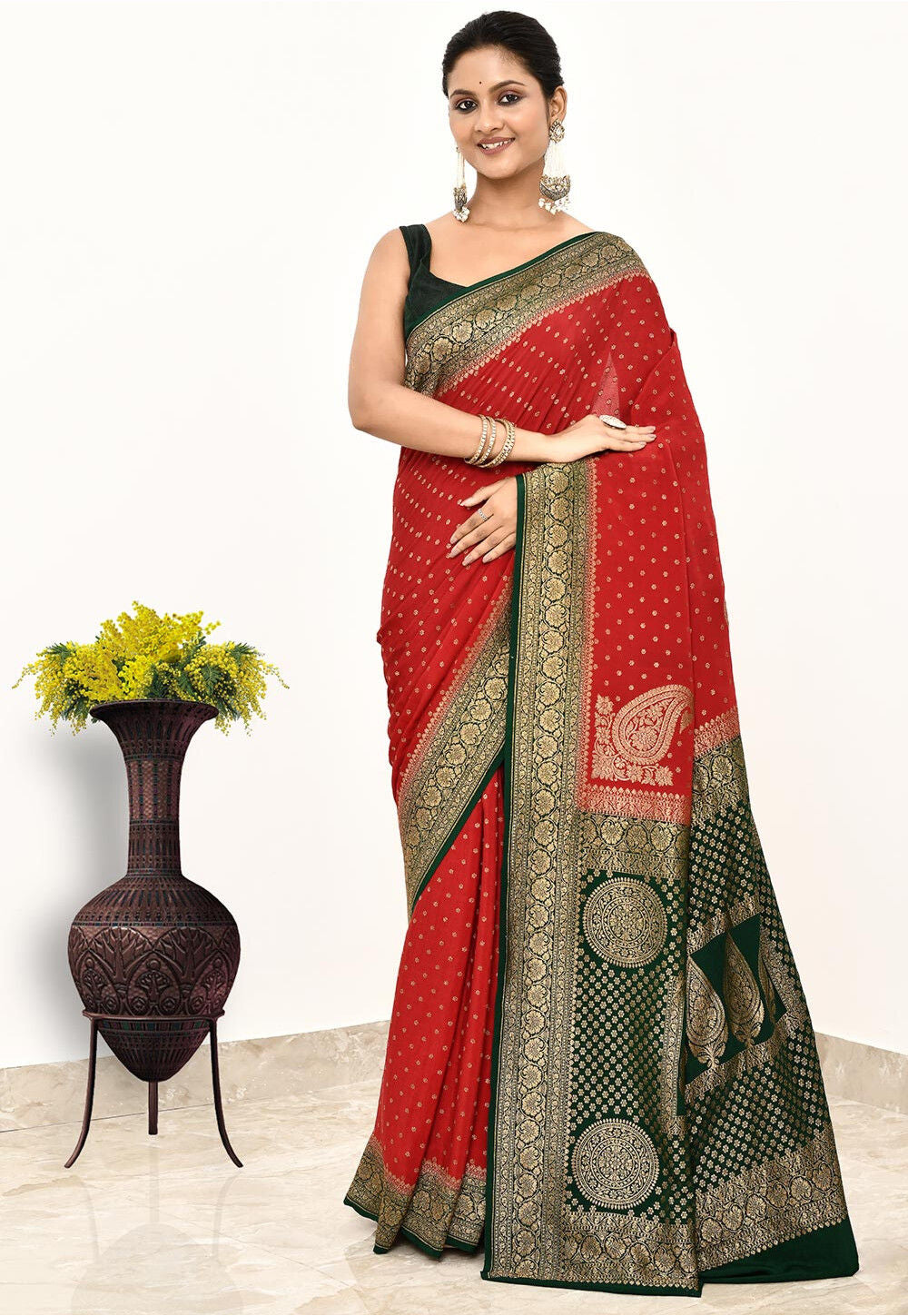 Red Khaddi Silk Handwoven Banaras Saree