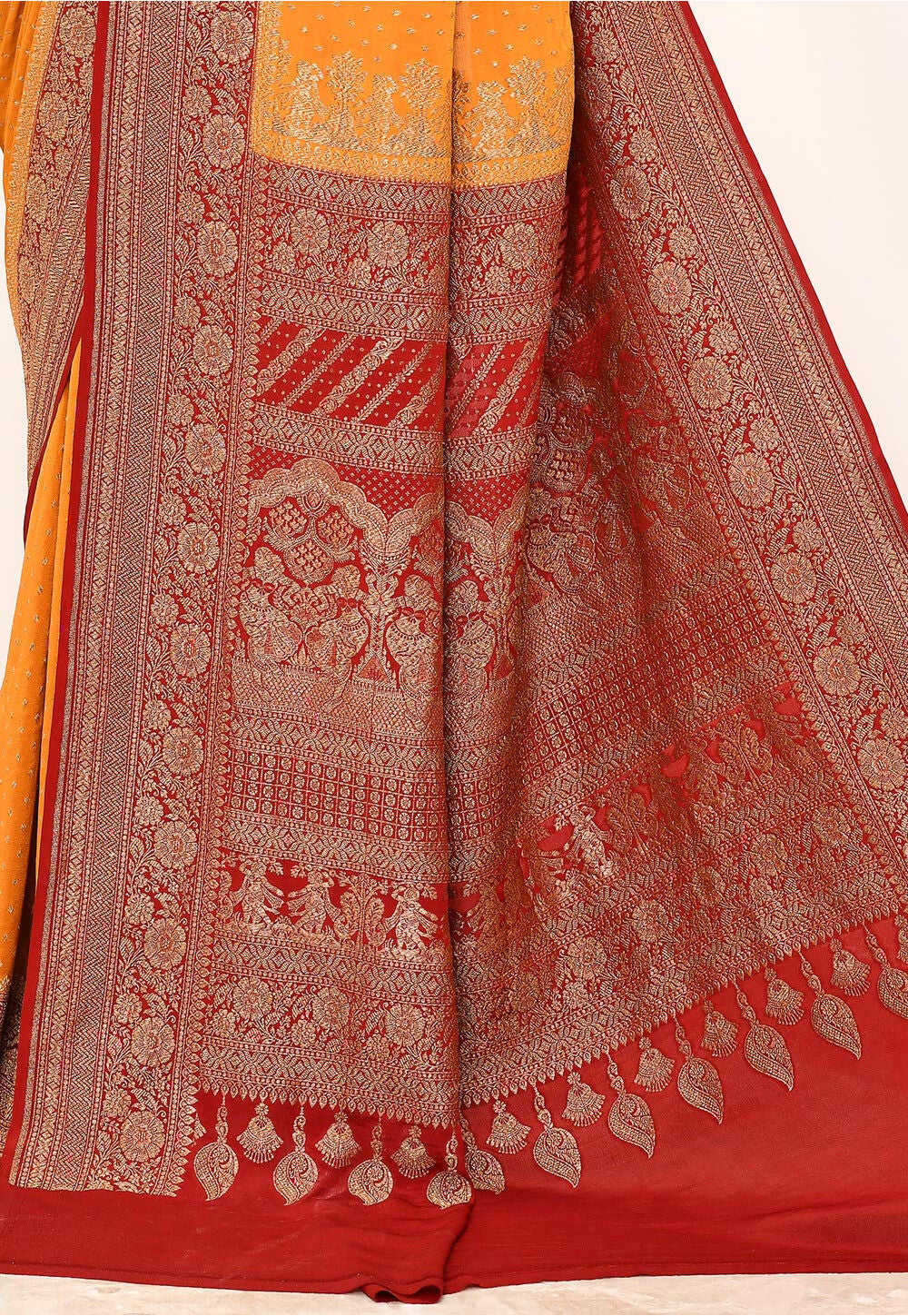 Tangerine Khaddi  Silk Handwoven Banaras Saree