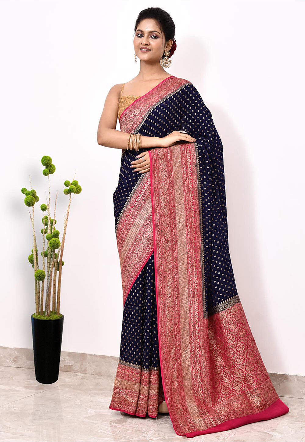 Wine Khaddi Silk Handwoven Banaras Saree