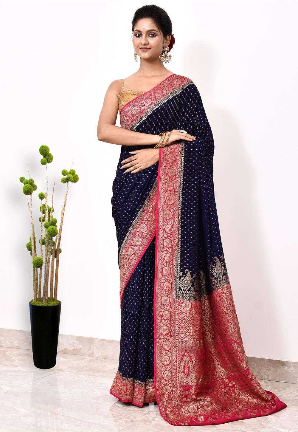 Dark Blue Khaddi Silk Handwoven Banaras Saree