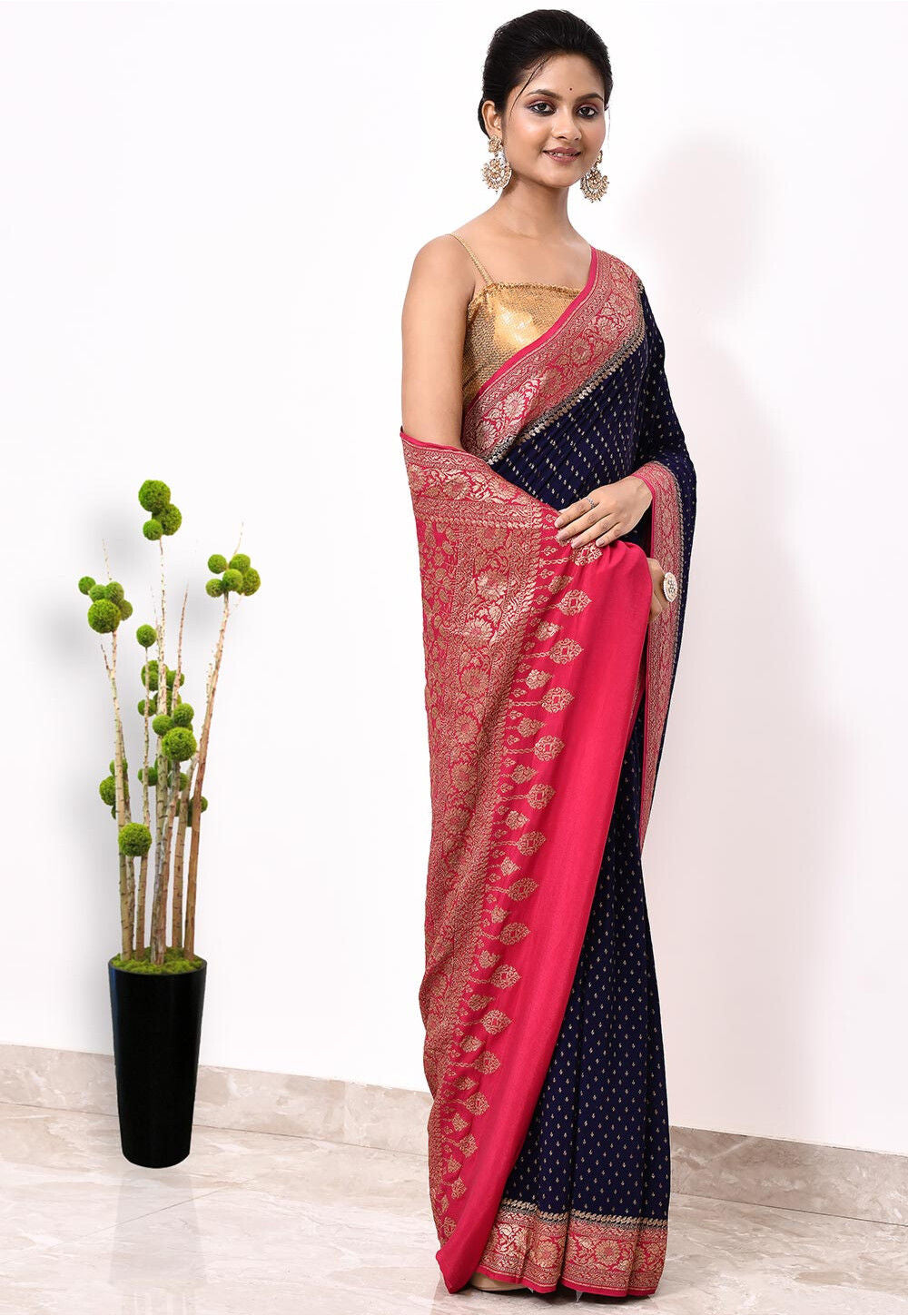 Dark Blue Khaddi Silk Handwoven Banaras Saree