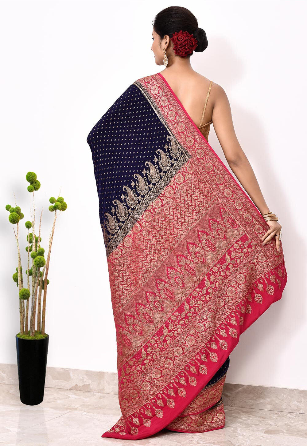 Dark Blue Khaddi Silk Handwoven Banaras Saree