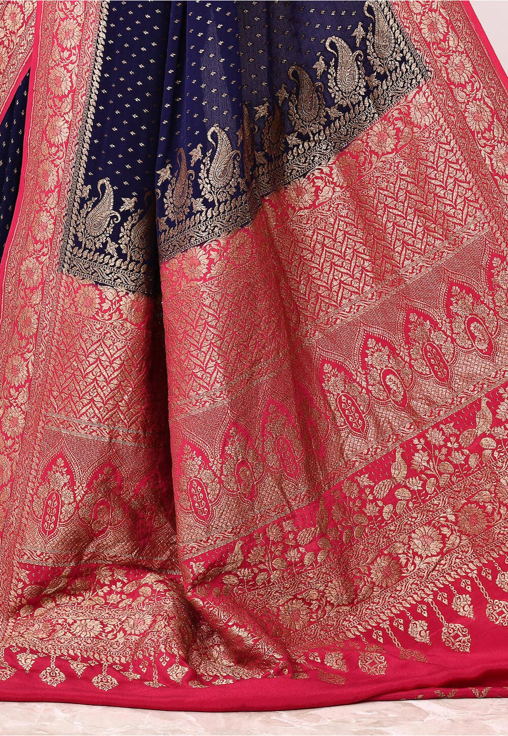 Dark Blue Khaddi Silk Handwoven Banaras Saree