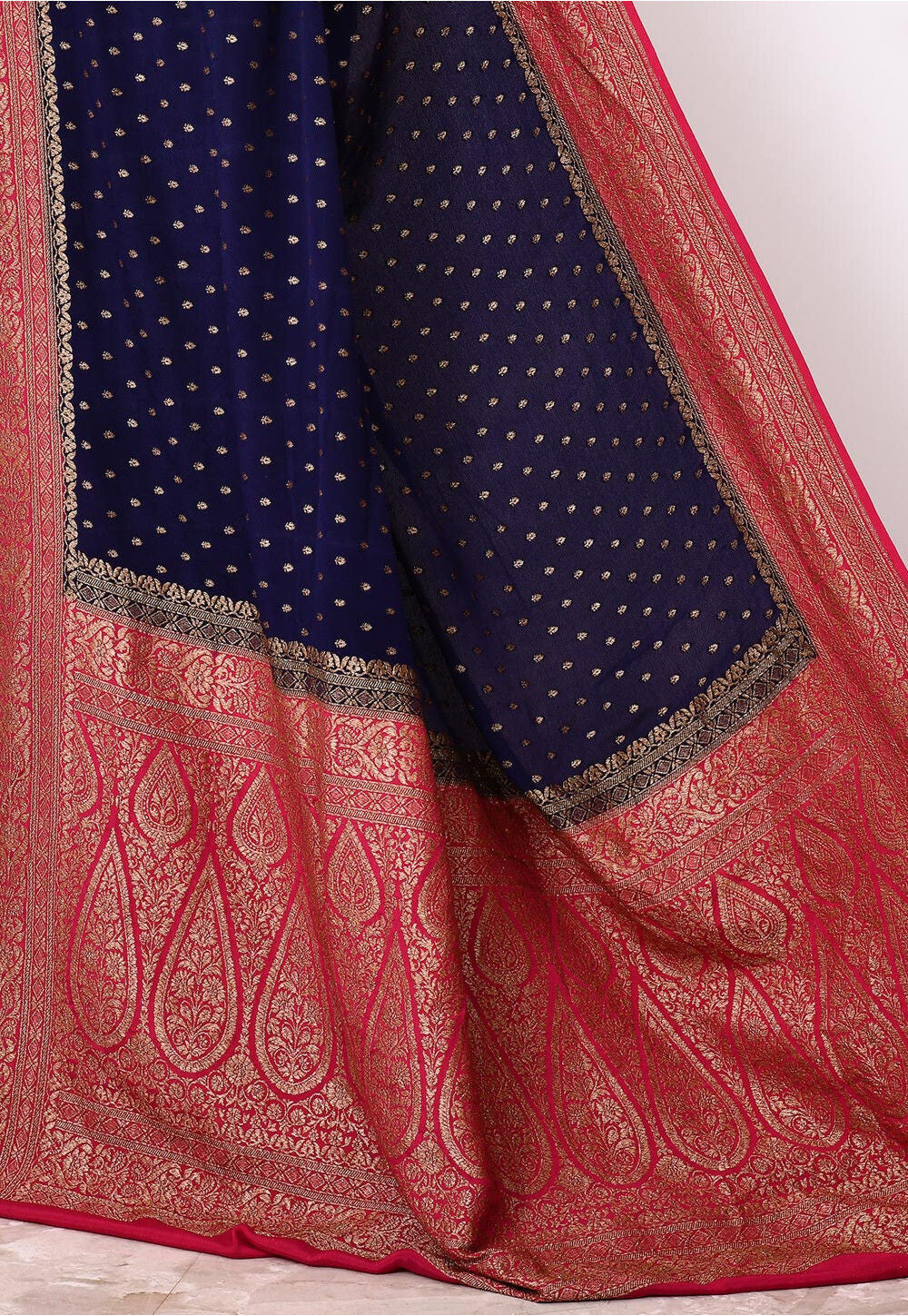 Royal Blue Chiffon Silk Handwoven Banaras Saree