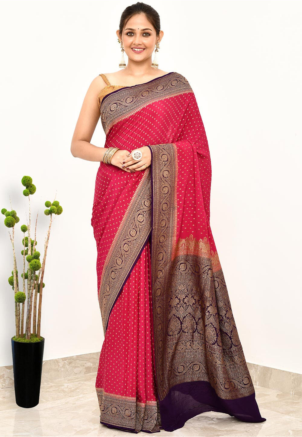 Baby Pink Khaddi  Silk Handwoven Banaras Saree