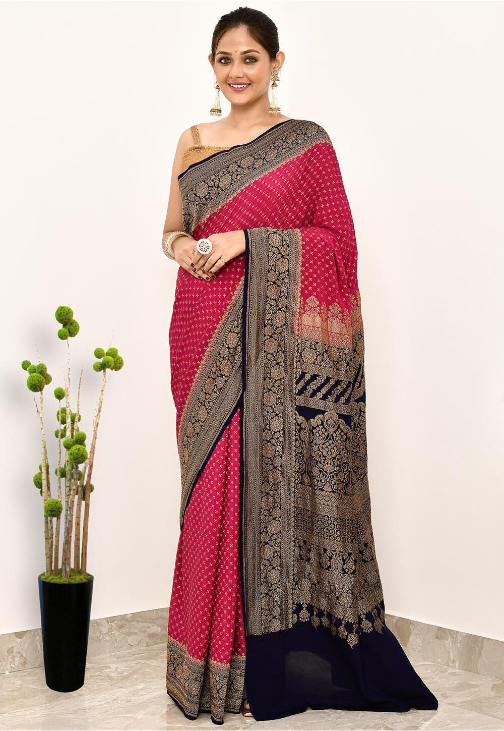 Baby Pink Khaddi Silk Handwoven Banaras Saree