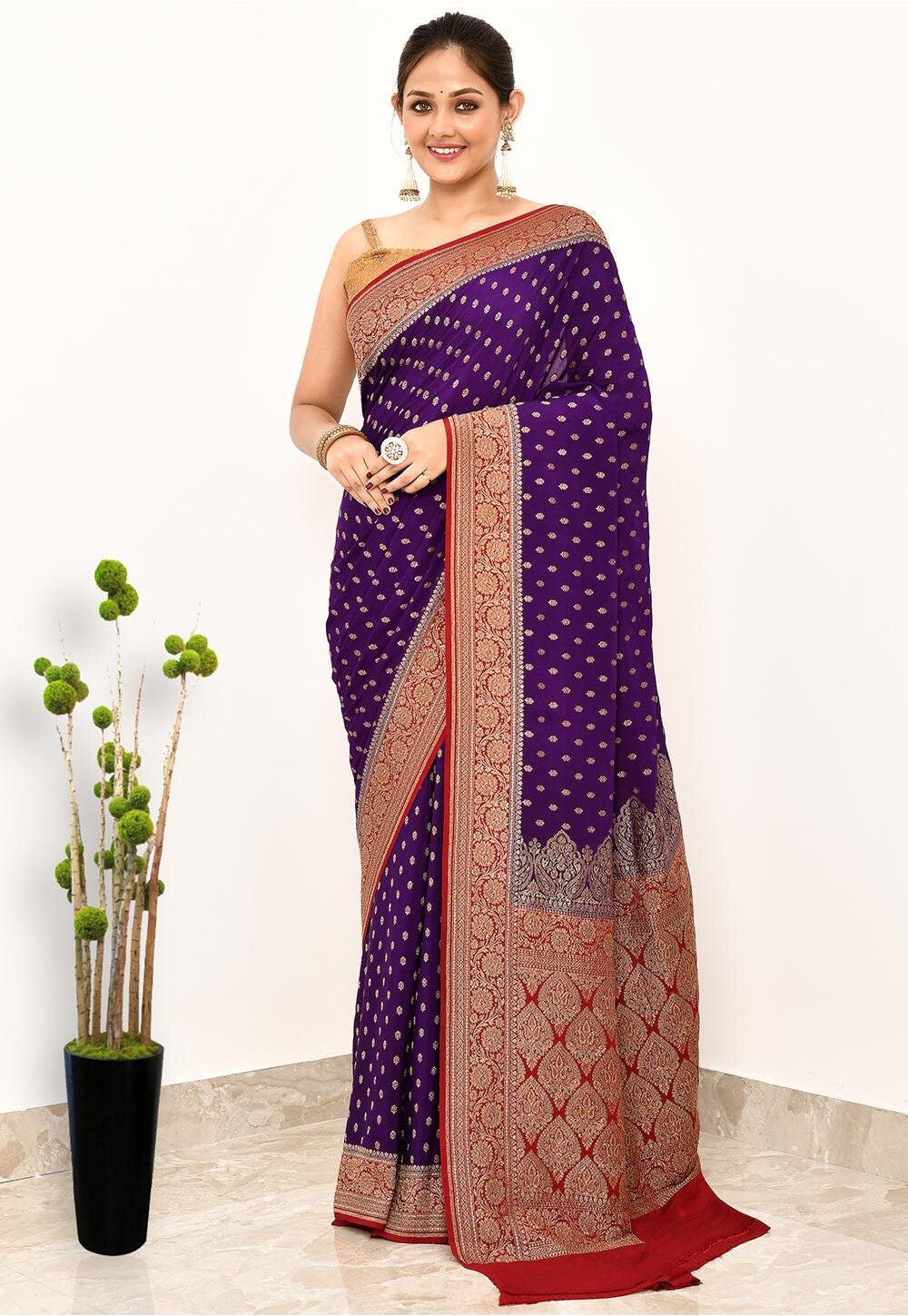 Wine Khaddi Silk Handwoven Banaras Saree