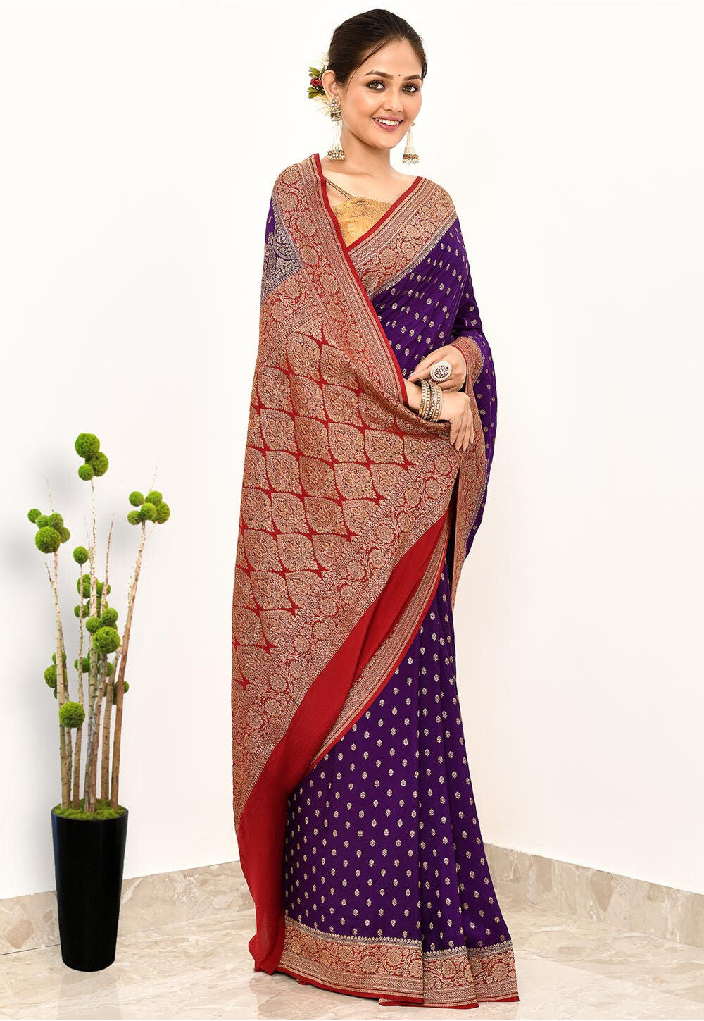 Wine Khaddi Silk Handwoven Banaras Saree