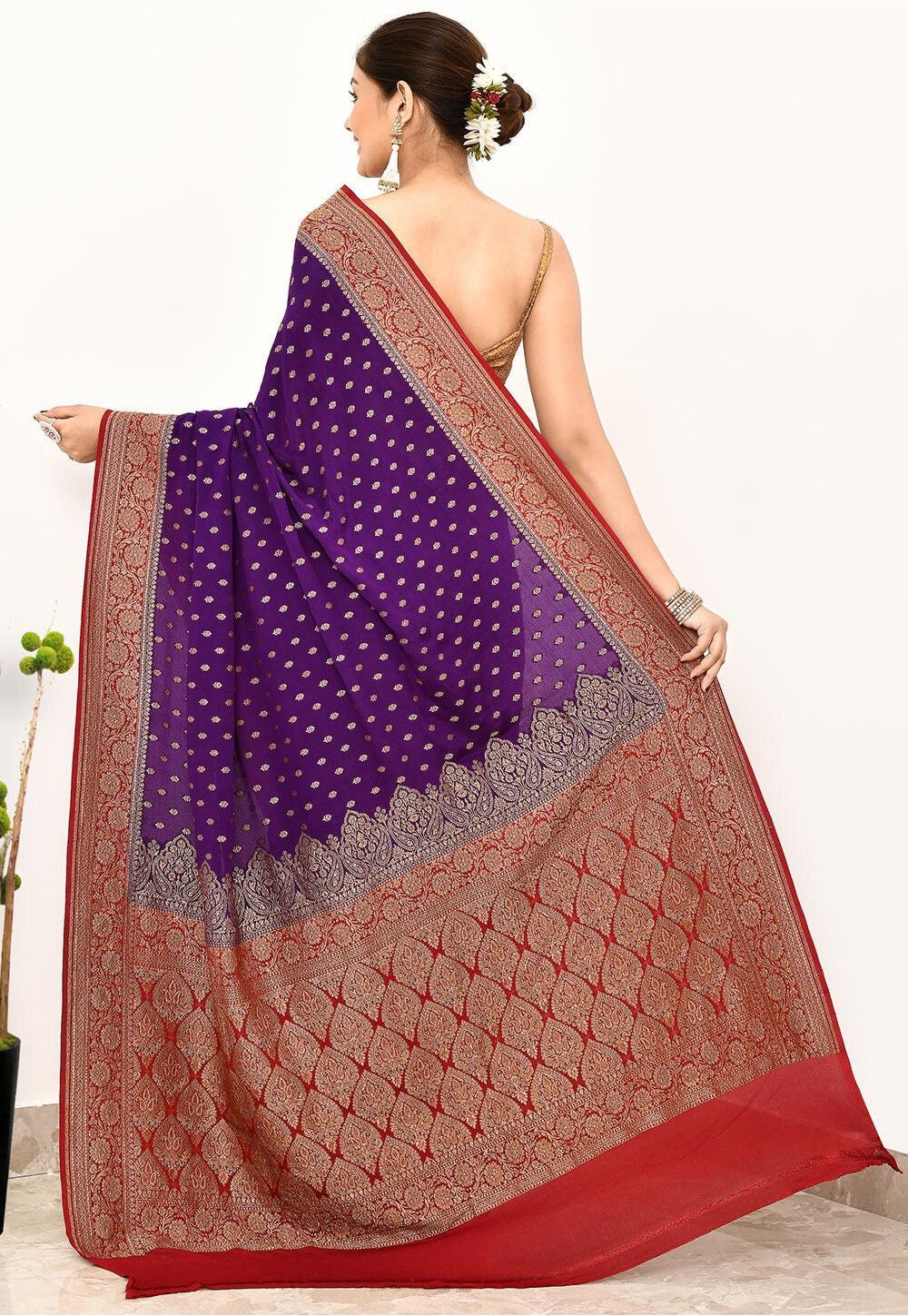 Wine Khaddi Silk Handwoven Banaras Saree