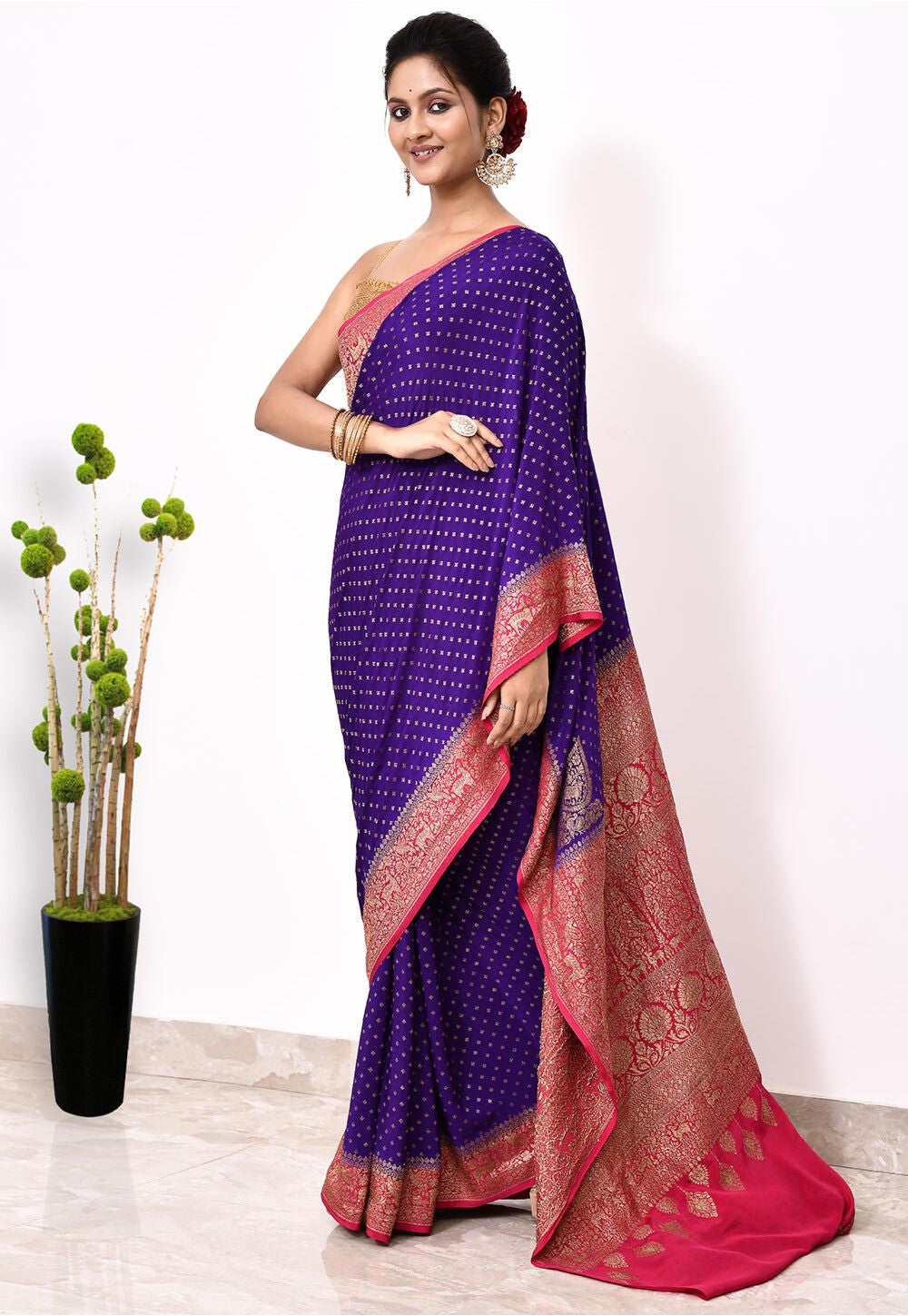 Purple Khaddi Silk Handwoven Banaras Saree