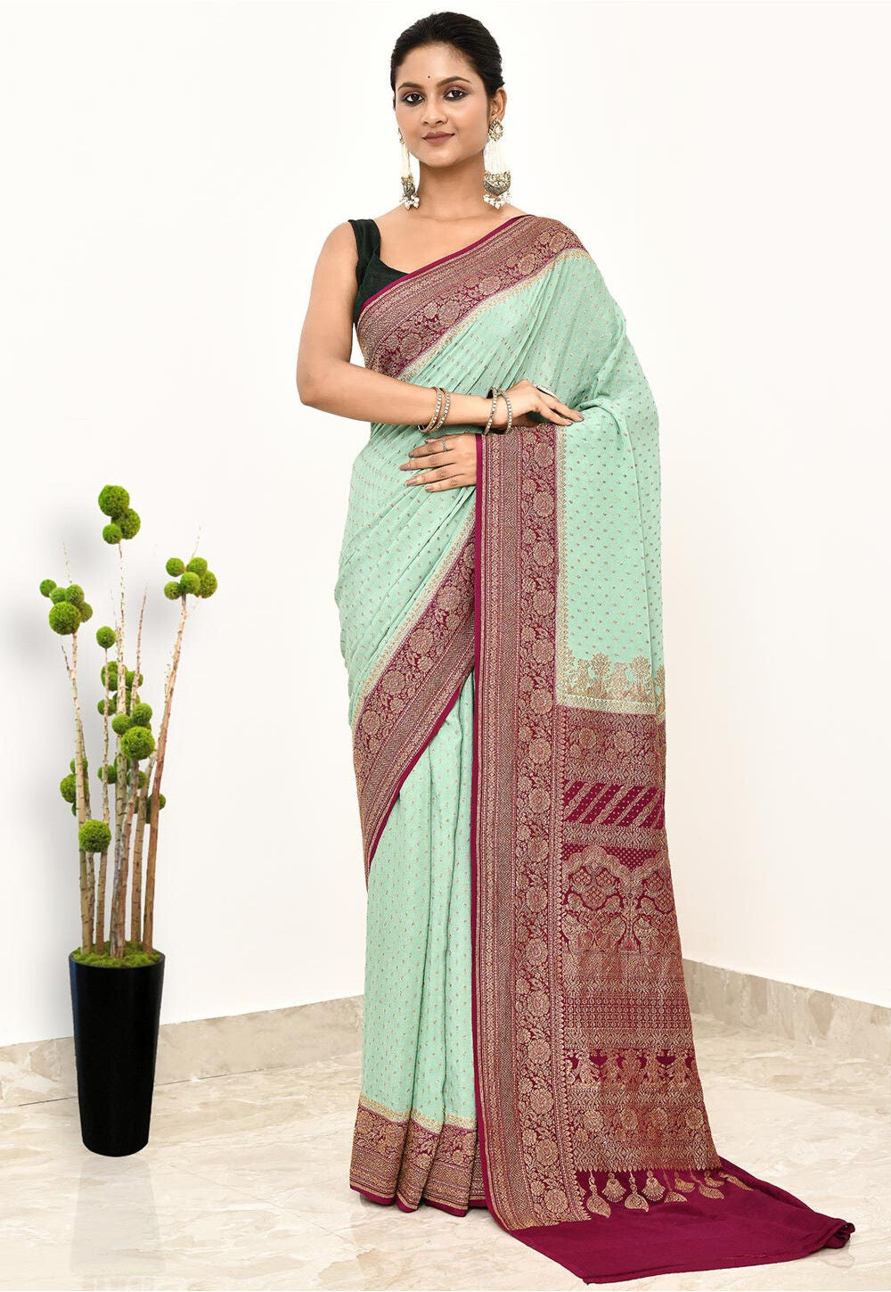 Sky Blue Khaddi  Silk Handwoven Banaras Saree
