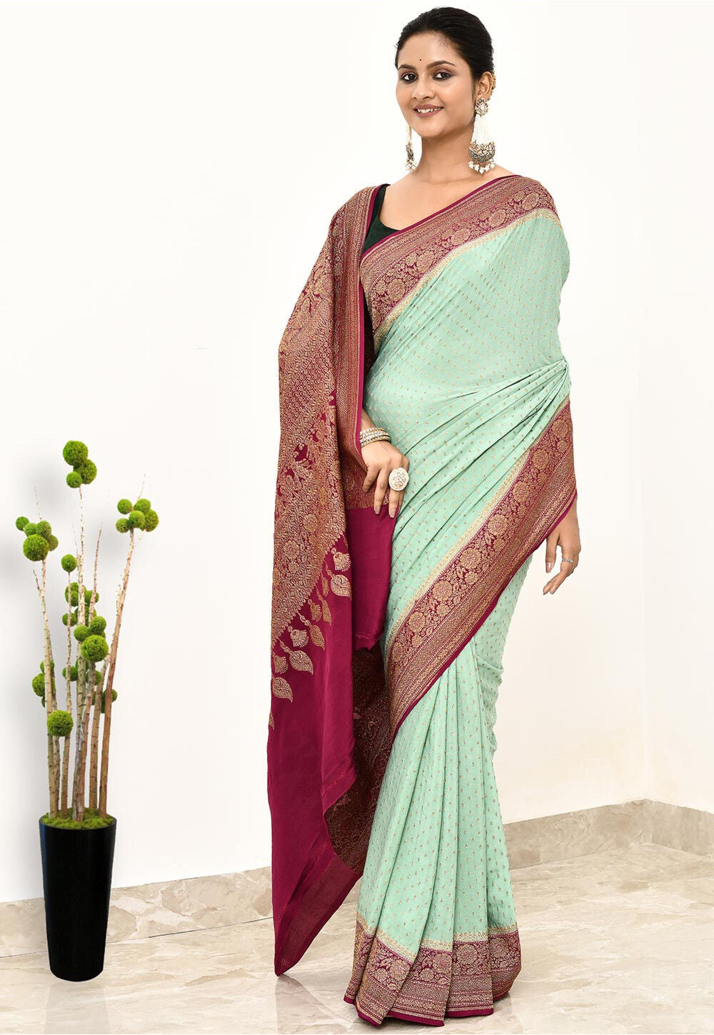 Sky Blue Khaddi  Silk Handwoven Banaras Saree