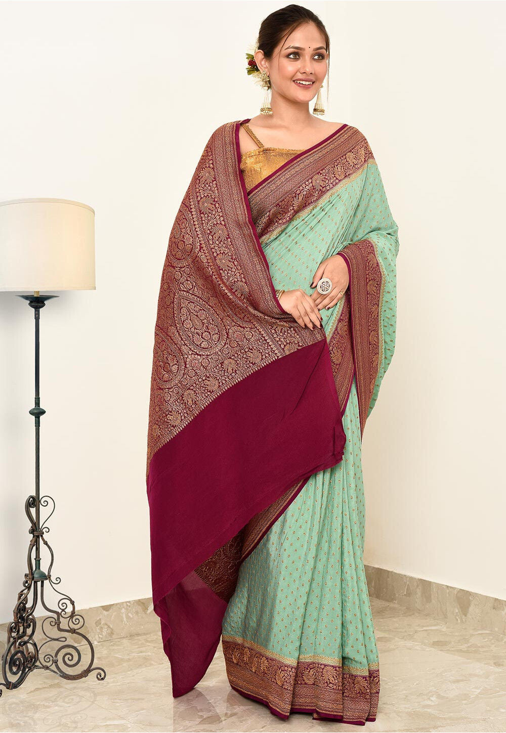 Crepe Silk Handwoven Banaras Saree